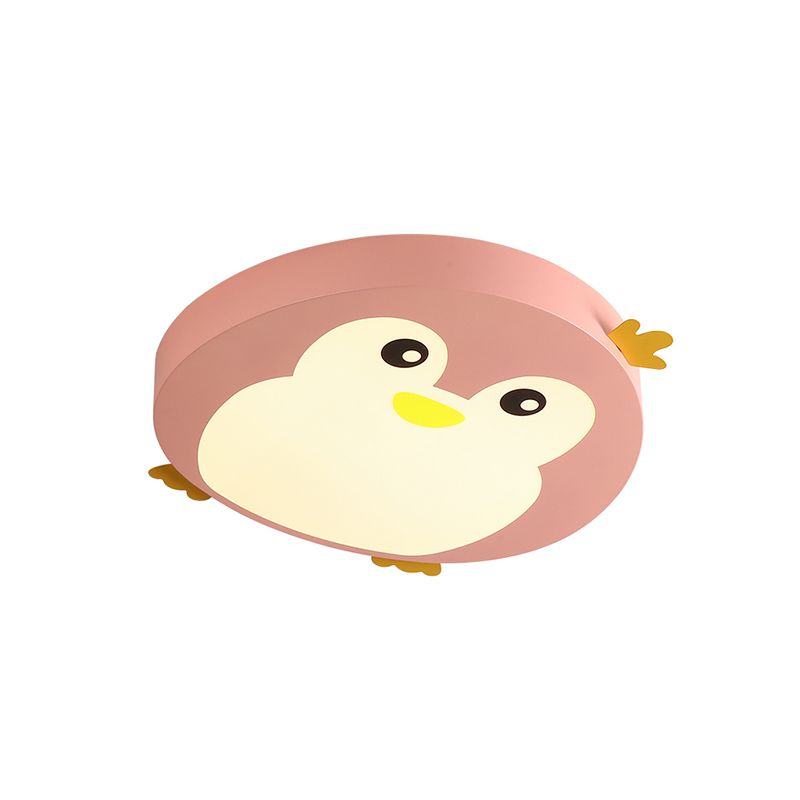 Deckenleuchte in Cartoon-Pinguin-Form, metallische LED-Schlafzimmer-Deckenleuchte in Blau/Rosa
