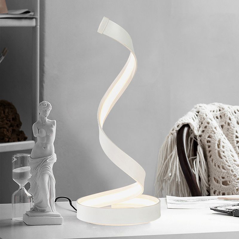 LED Living Room Desk Lamp Modernist White Task Lighting with Twisted Acrylic Shade