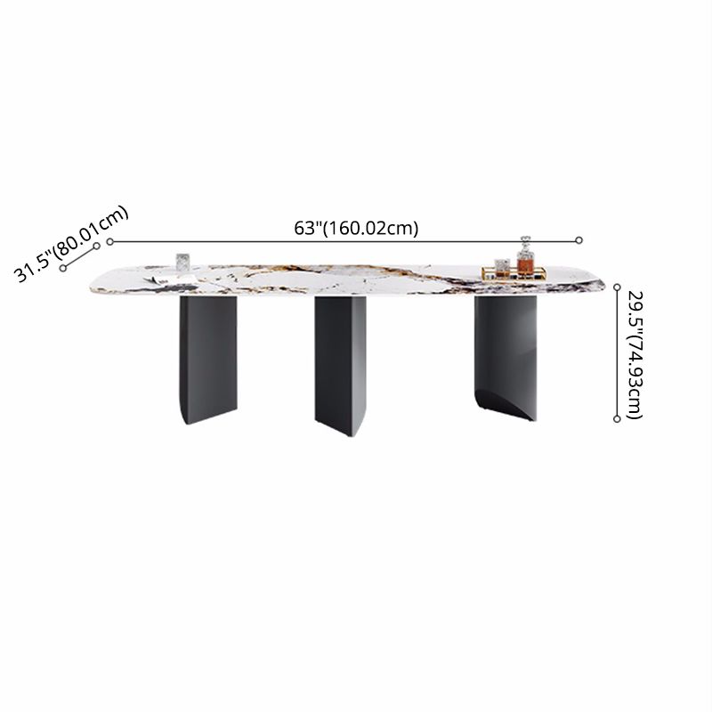 Minimalist Style Sintered Stone Dining Set with White Fixed Table and Grey Double Pedestal Base