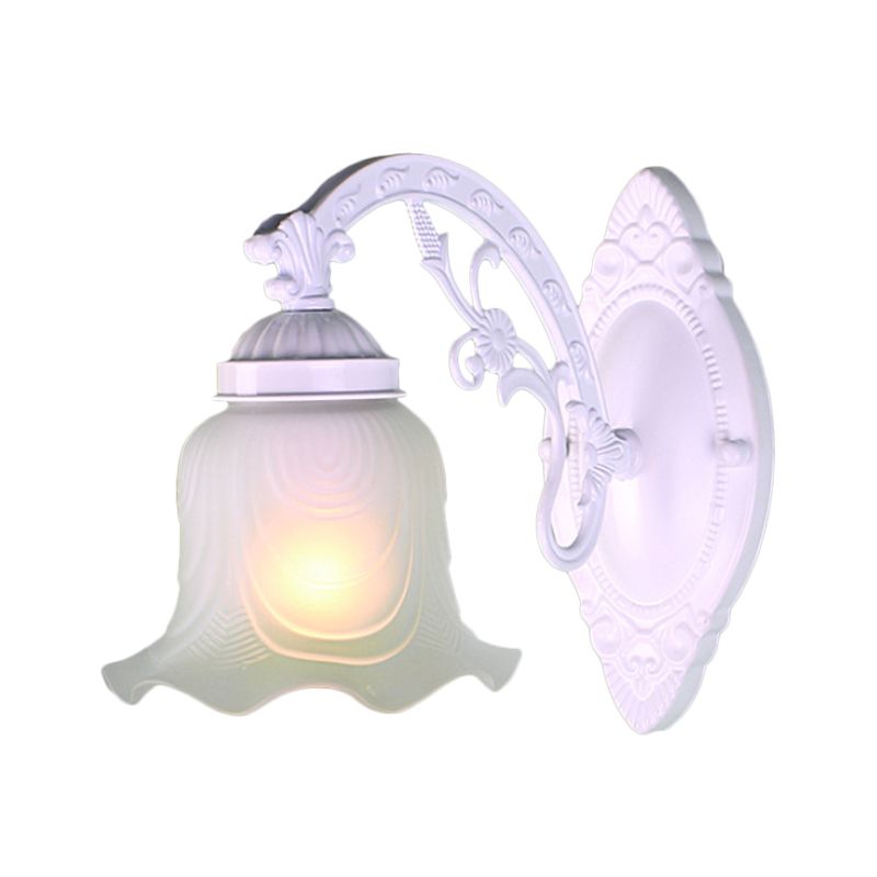 Flower Living Room Wall Light Sconce Vintage Style Metal 1/2 Lights Black/White Wall Lamp with Frosted Glass Shade