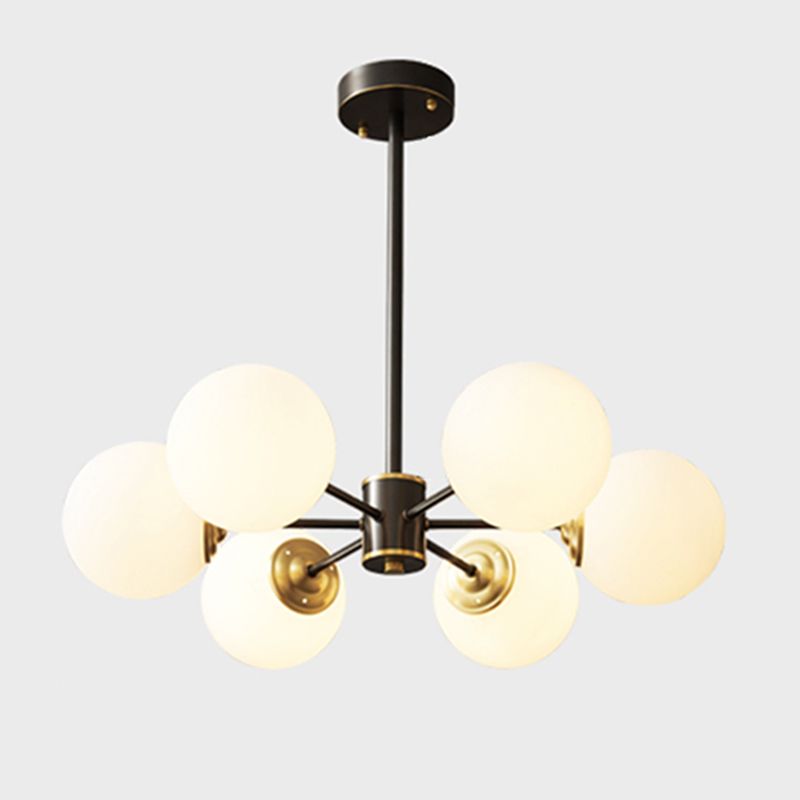 Copper Chandelier Lighting Multi-Head Hanging Light Fixtures with White Glass Shade