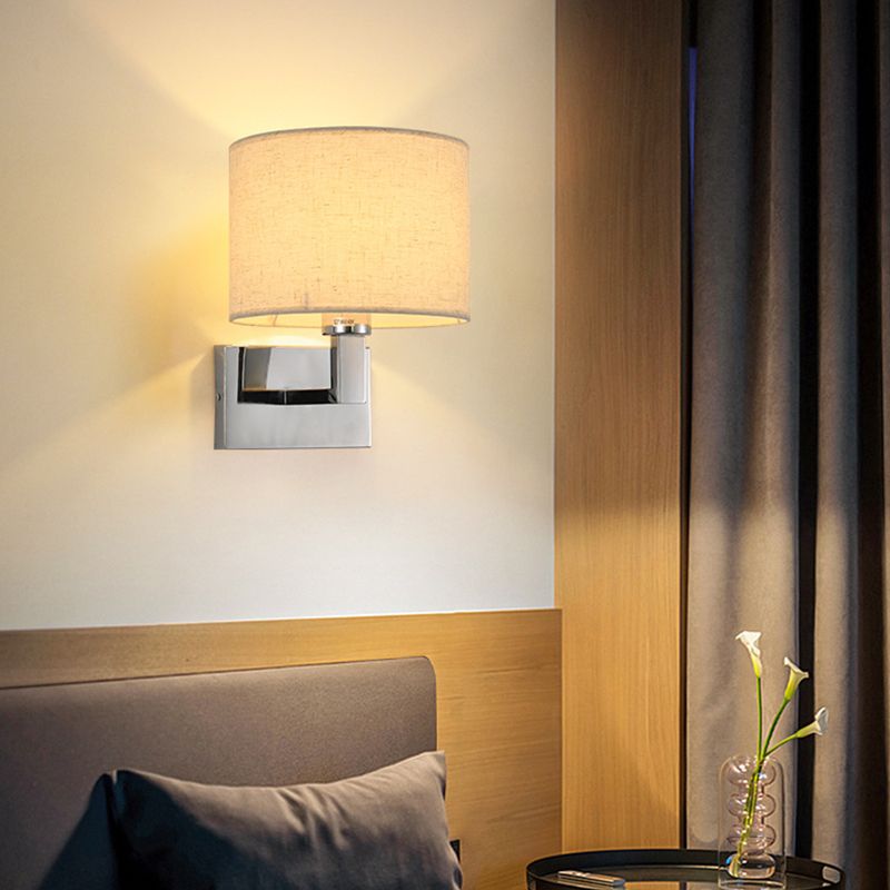 Metal Modern Wall Sconce Cylinder Shape Wall Light with Fabric Shade for Bedroom
