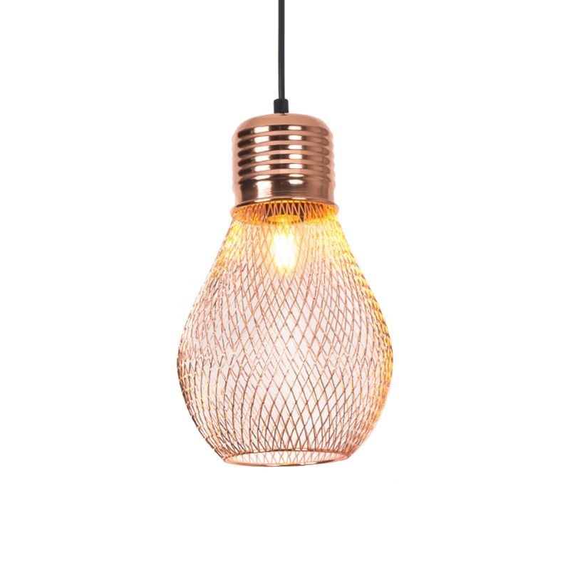 Vintage Bulb Cage Suspension Light 1 Light Iron Pendant Lighting Fixture in Rose Gold for Restaurant