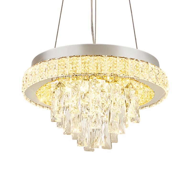 LED Semi Flush Leuchte Modernismus Kaskadierende Facette -Kristalldecke im Chrom mit Reifendesign