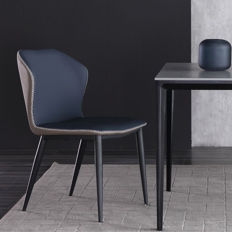 Industrial Upholstered Faux Leather Chair Wingback Side Chair with Metal Legs