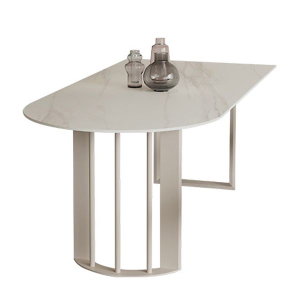 Sintered Stone Dining Table White Top Modern Double Pedestal Table for Kitchen