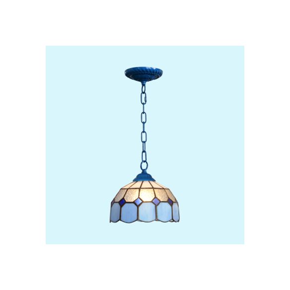 Black/White/Blue 1 Head Ceiling Light Baroque Stained Glass Bowl Suspended Lighting Fixture for Dining Room
