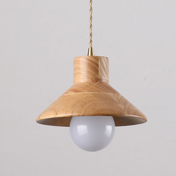 Wood Cone Pendant Lamp Contemporary Style Hanging Light for Dining Room