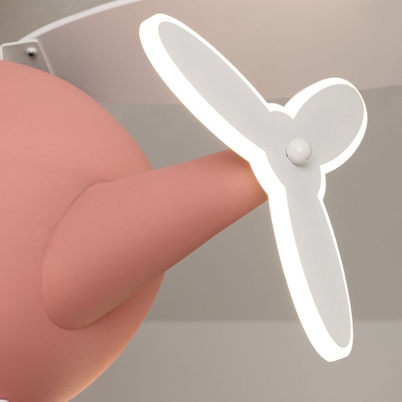 4-Blade Helicopter Pendant Fan Lighting Kids Style Metal LED Semi Flush Ceiling Light with Remote