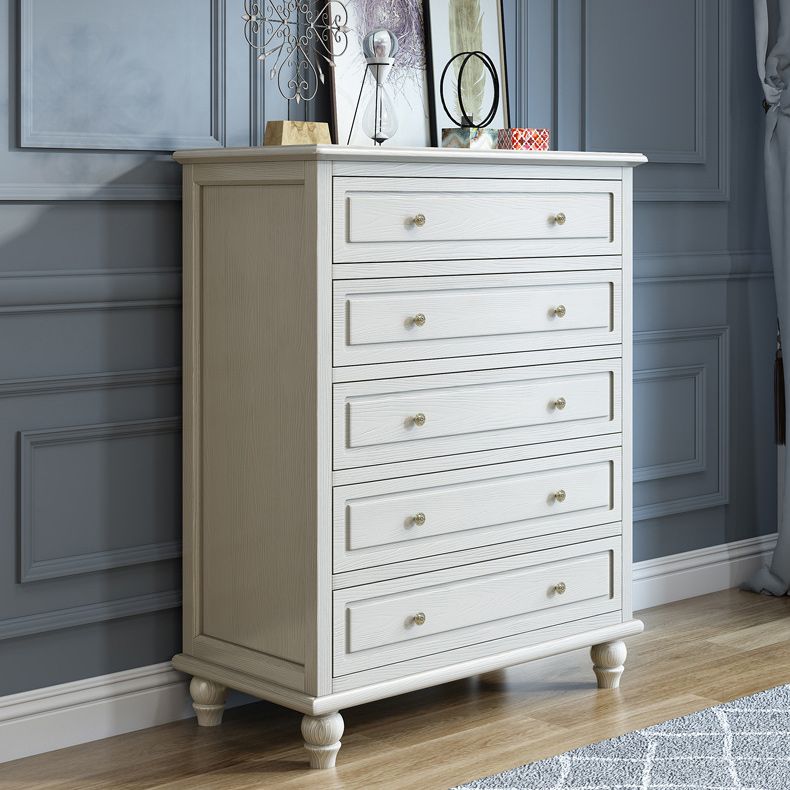 Contemporary Accent Chest with 5 Drawers and Bun Feet in Solid Wood