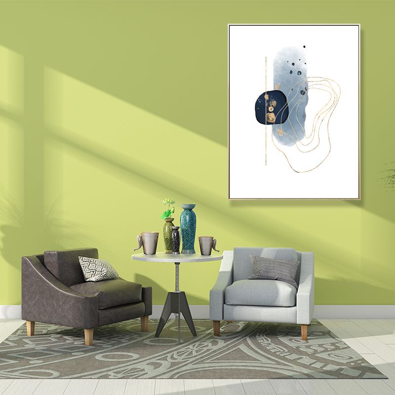 Nordic Watercolor Stones Drawing Canvas Blue and White Abstract Wall Art for Room