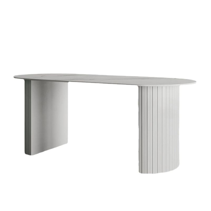 Sintered Stone Dining Table Modern White Furniture with Double Pedestal for Office