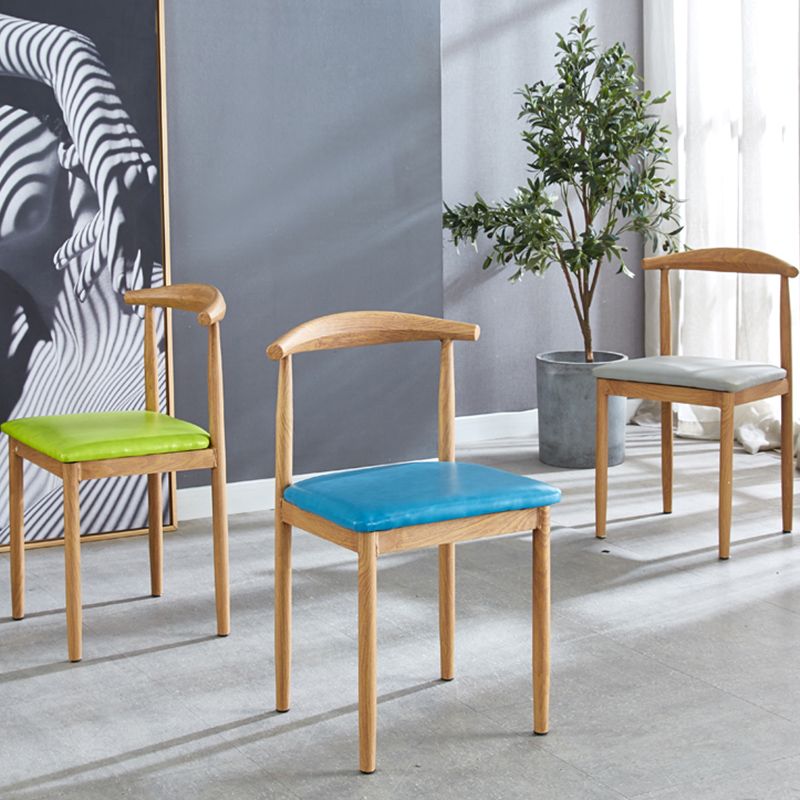 Contemporary Style Metal Kitchen Chairs Set Open Back Side PU Leather Chair