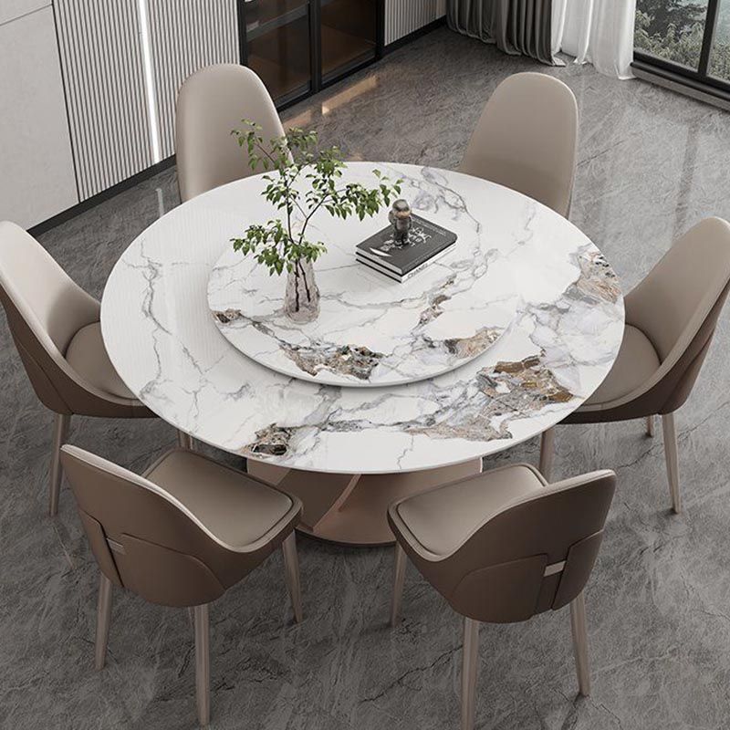 Round Sintered Stone Dining Table Modern Furniture with Pedestal Steel Base