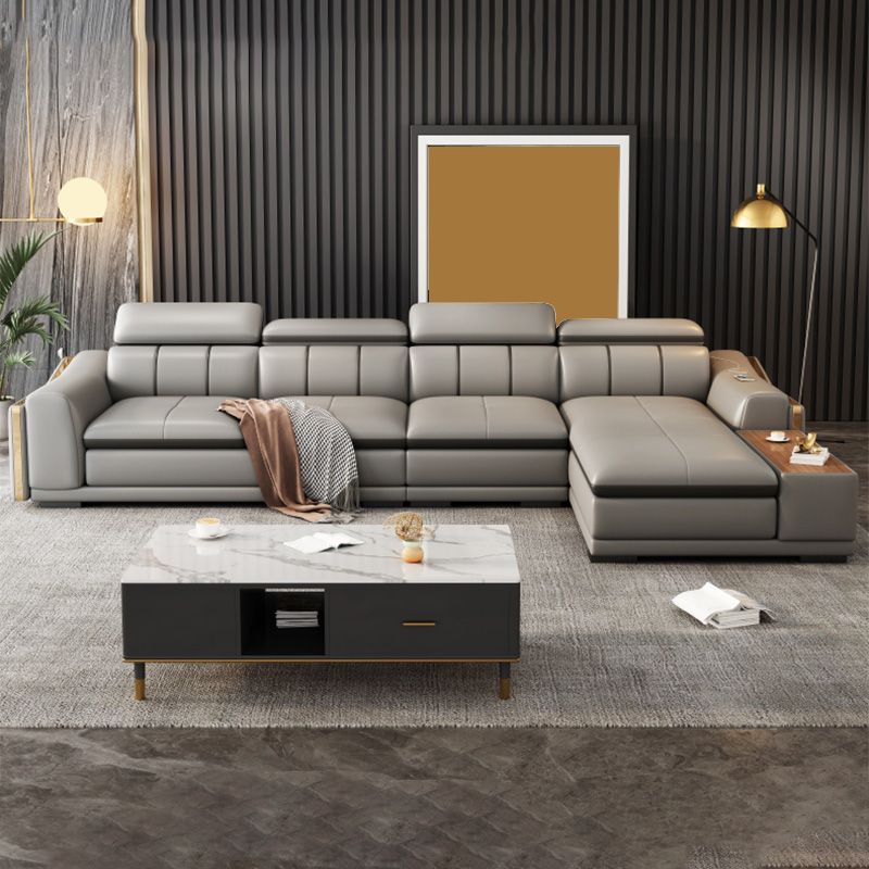 Scandinavian Light-grey High Back Sloped Arm Sectional with Wear-resisting