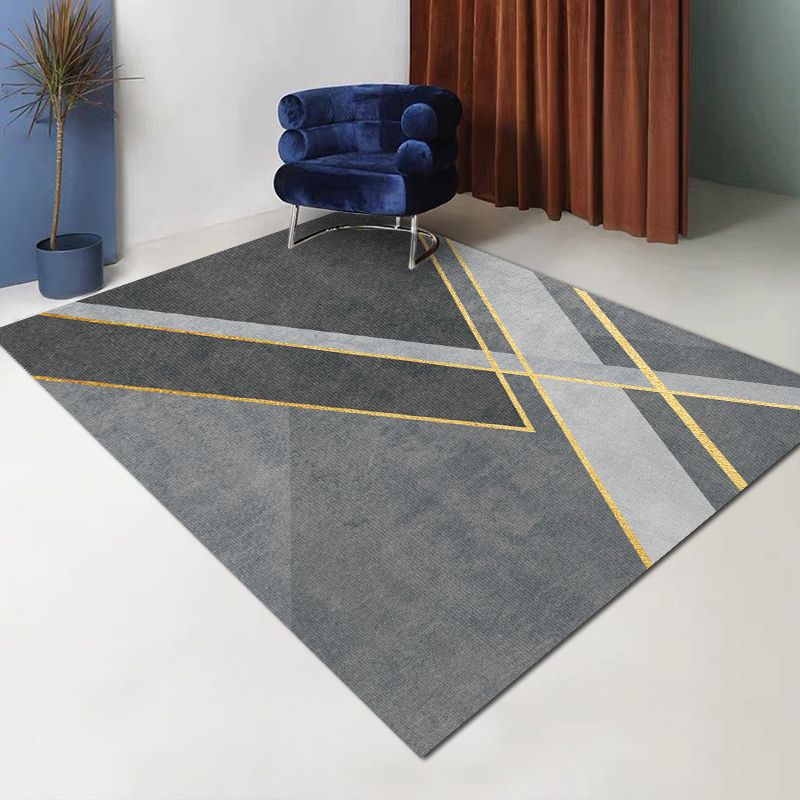 Modern Living Room Carpet Geometric Pattern Polyester Area Rug Non-Slip Backing Area Rug