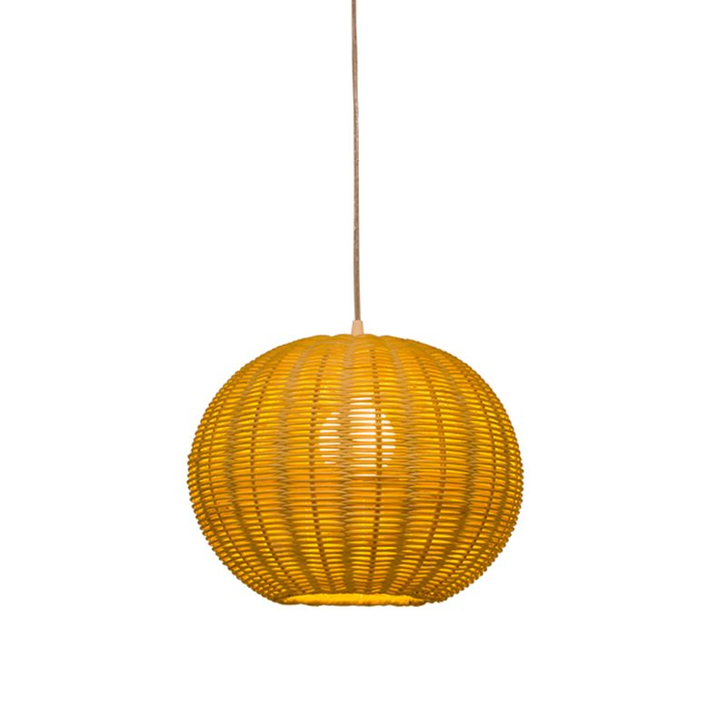 1 Bulb Restaurant Pendulum Light Chinese Beige Hanging Pendant with Globe Bamboo Shade