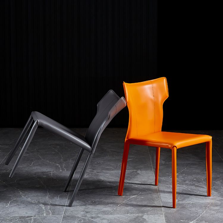 Silla sin brazos de comedor de metal contemporáneo, silla lateral de piel sintética para uso doméstico