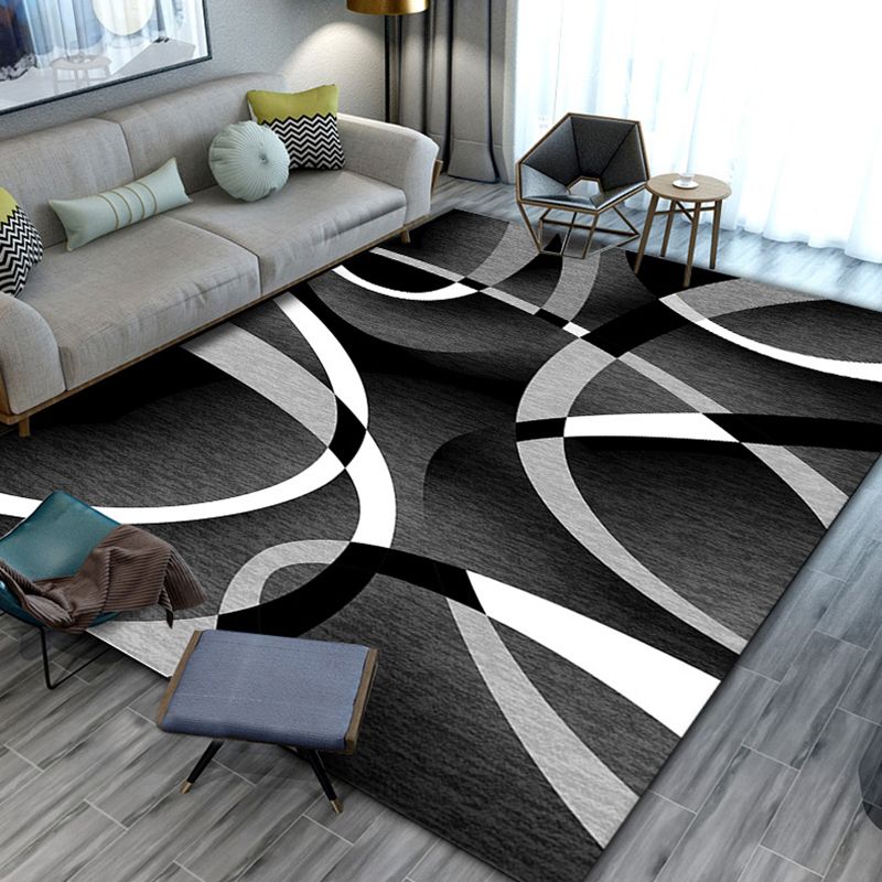 Black moderne tapis moderne polyester géométrique tapis intérieur non glissant pour le salon