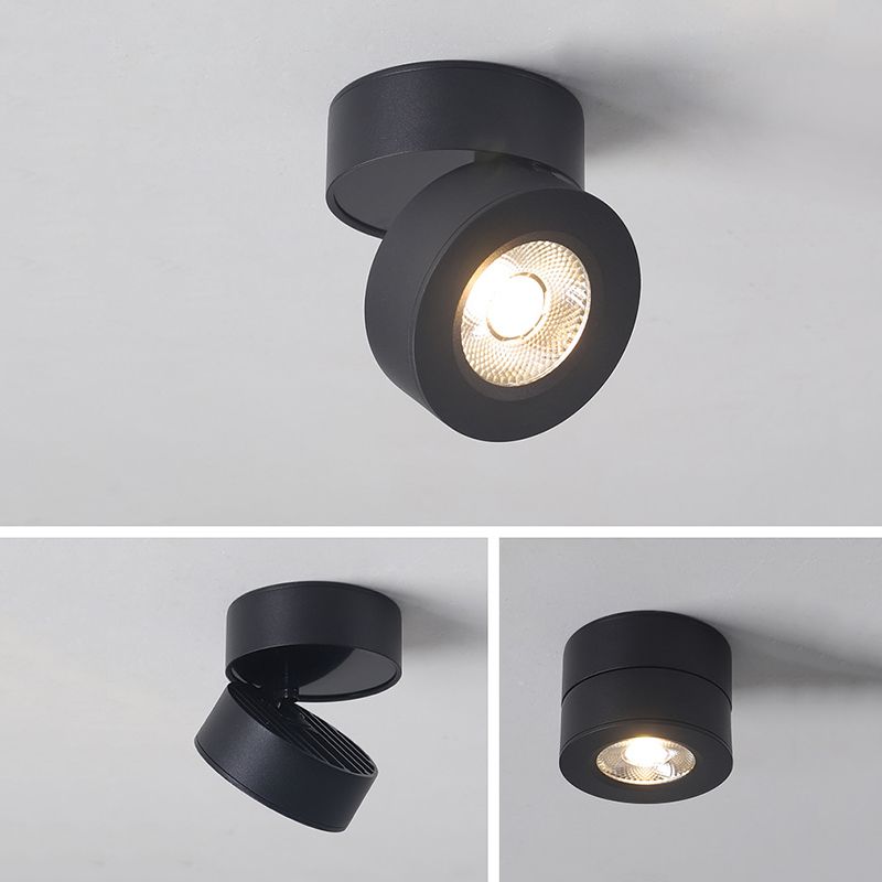 Modern Creative LED Rotatable Ceiling Light Aluminium Cylindrical Flush Mount with Clear Glass Shade