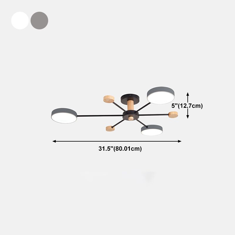 Luz de techo redondo nórdico Luz de montura de montura de luz múltiple con madera para dormitorio