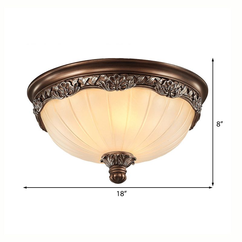 3 Lights Bedroom Ceiling Mounted Fixture Classic Black Flush Light with Bowl Frosted Glass Shade, 14"/18" Wide