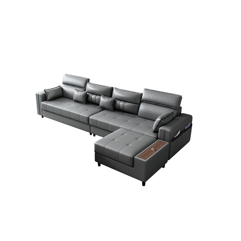 Square Arm Grey Cushion Back Contemporary Storage Adjustable Living Room Sofa