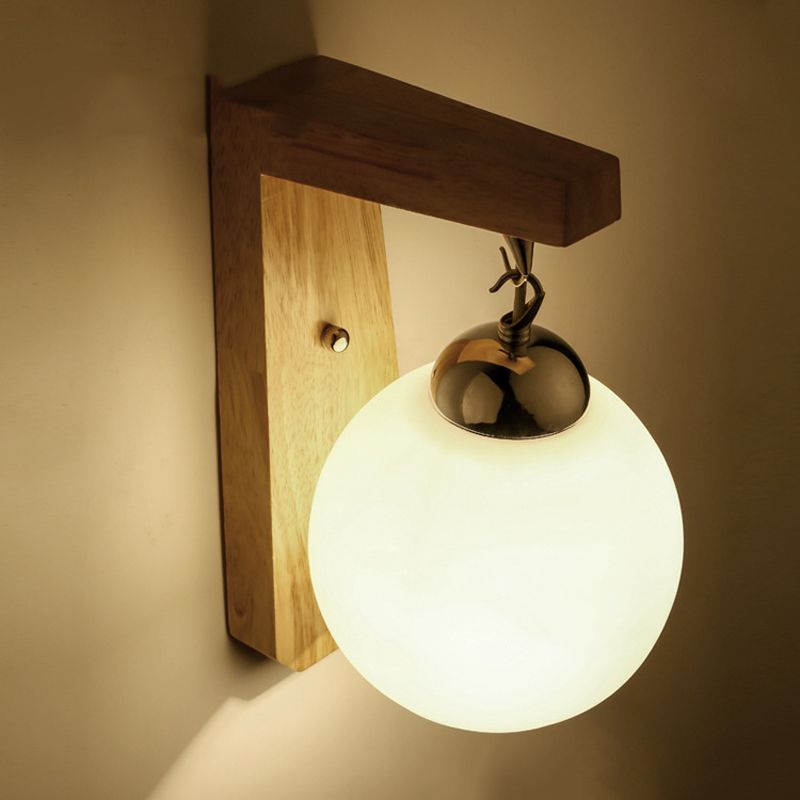 Contemporary Glass Vanity Light Simple Wooden Wall Light Sconce for Bathroom