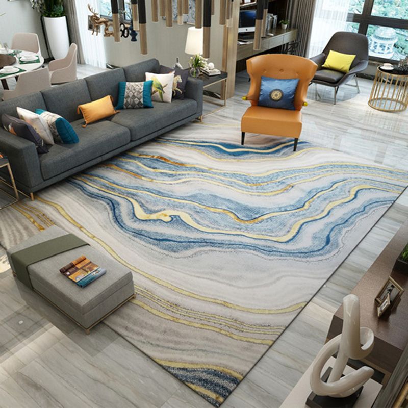 Blue Modern Rug Polyester Abstract Carpet Non-Slip Backing Area Carpet for Home Decoration