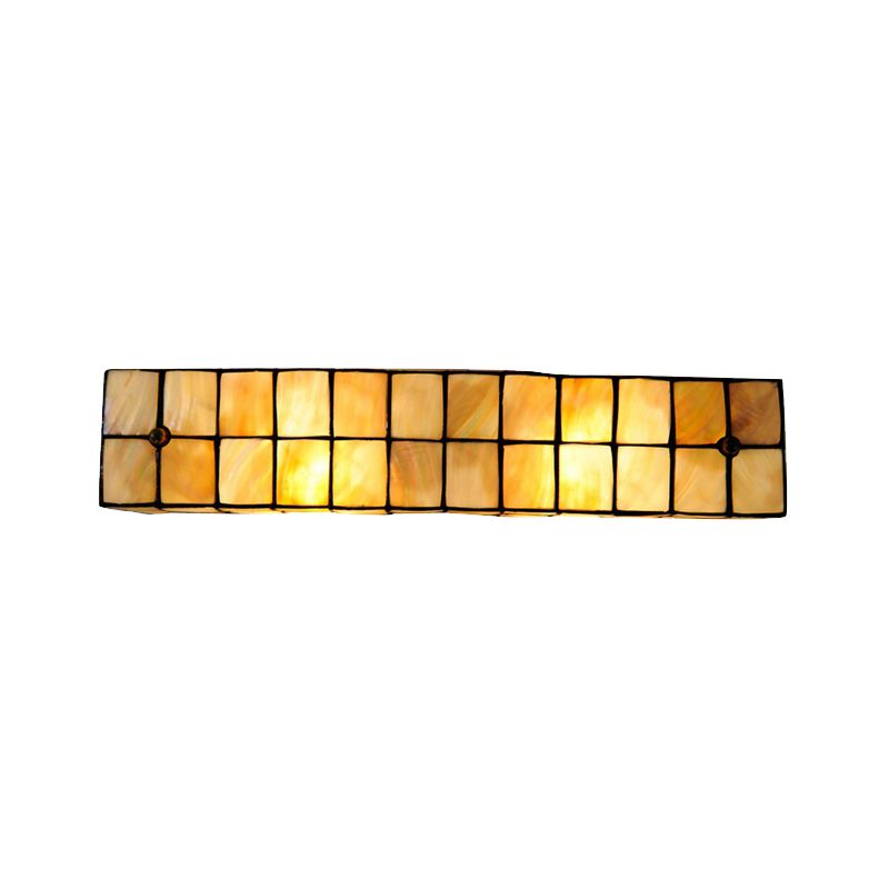 Tiffany Style Linear Wall Light with Square/Flower Pattern 2 Lights Shell Sconce Light in Beige for Living Room