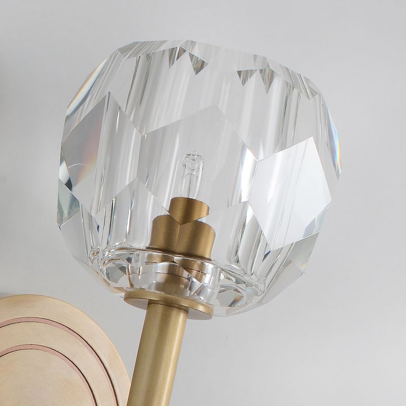 Round Shade Crystal Wall Sconce Modern Style Multi Lights Wall Mount Lighting in Brass