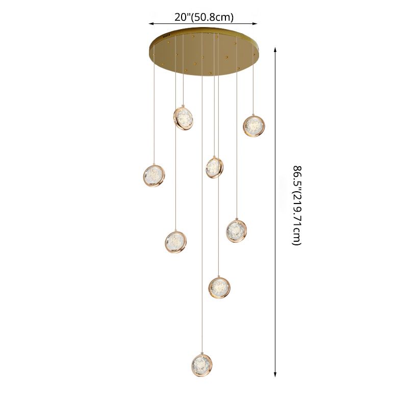 Pendard moderne Métal et cristal multiple suspendu pour escalier