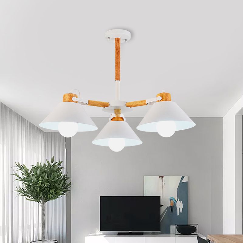 Metal Wood Cone Hanging Pendant Lights 3 Lights Chic Modern Hanging Lamp for Hallway