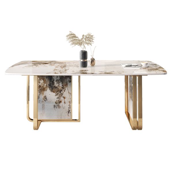 Mesa de comedor de lujo tradicional rectángulo de piedra sinterizada mesa doble pedestal