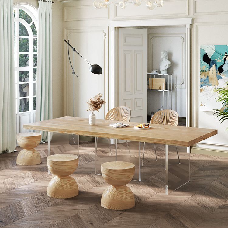 Solid Wood Top Dinner Table Modern Natural Acrylic Tripod Dining Table