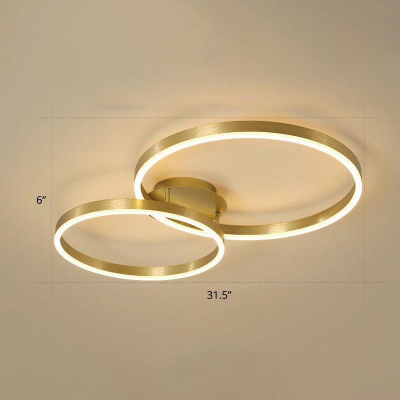 Gold Halo LED Ceiling Lighting Minimalist Aluminum Semi Flush Light Fixture for Bedroom