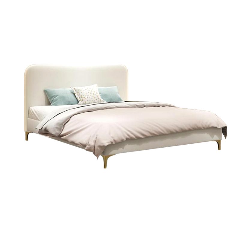 Faux Leather White Panel Bed 40.16" H Low Profile Upholstered Bed with Metal Legs