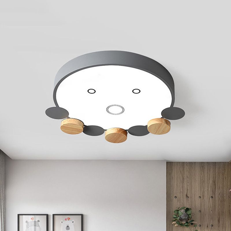 Round Kids Bedroom Flushmount Acrilico Led Moderno Soffitto Light Fixture in Grigio / Bianco / Verde con Octopus Shape
