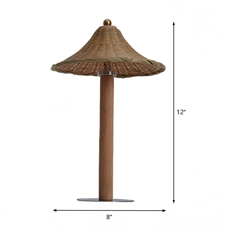 1 Head Bedroom Task Lighting Chinese Wood Small Desk Lamp with Bell Bamboo Shade