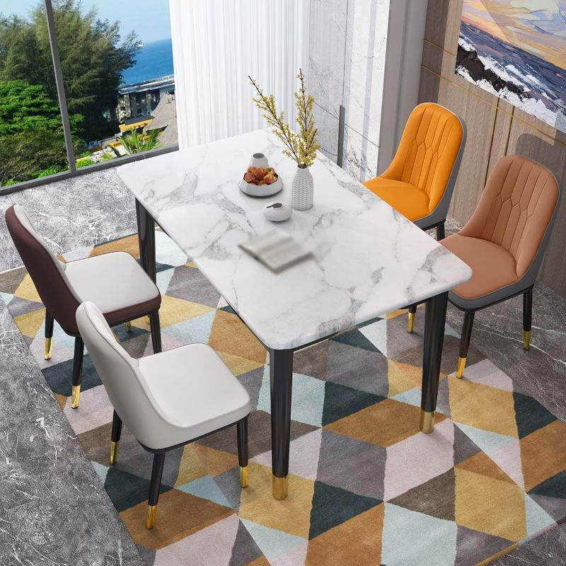 Sillas de comedor contemporáneas de metal para interiores y exteriores Sillas de comedor tapizadas sin brazos