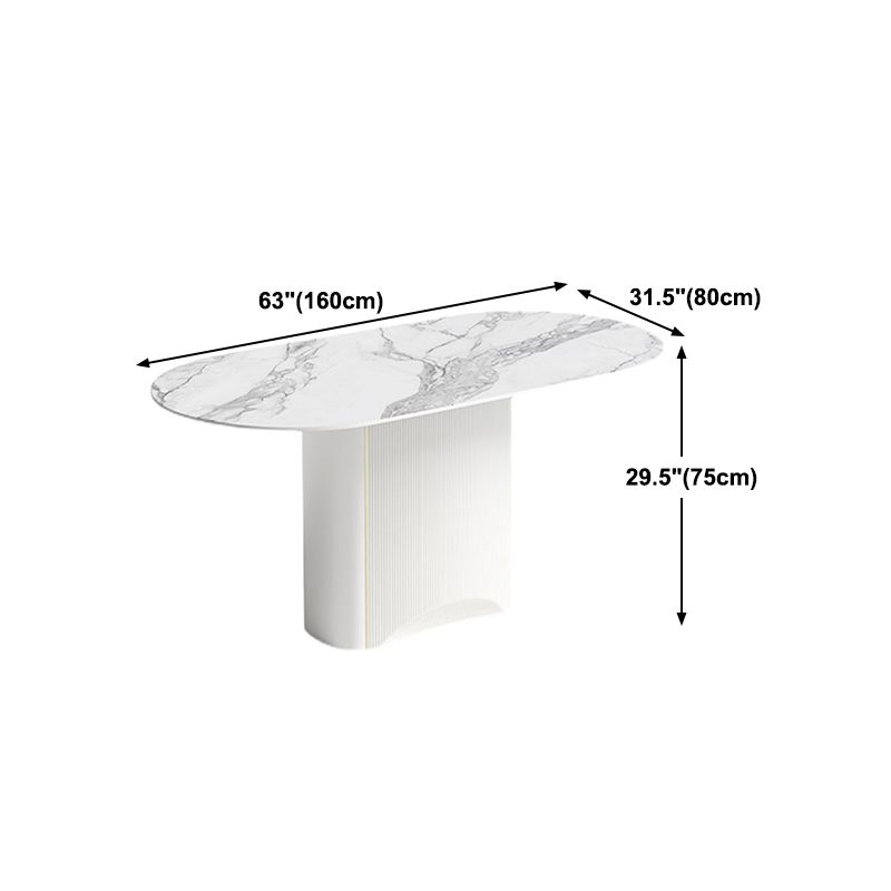 Luxury Sintered Stone Table Oval Pedestal White Tone Dining Table for Dining Room