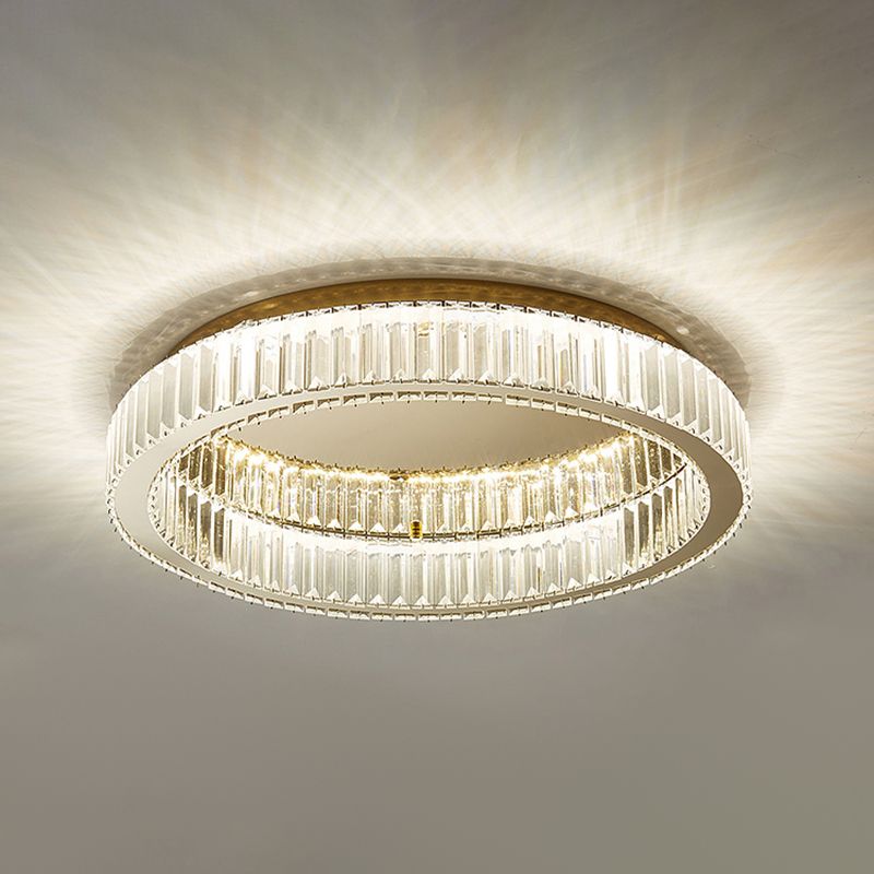 Plafonnier LED de luxe moderne, montage circulaire en acier inoxydable avec abat-jour en cristal