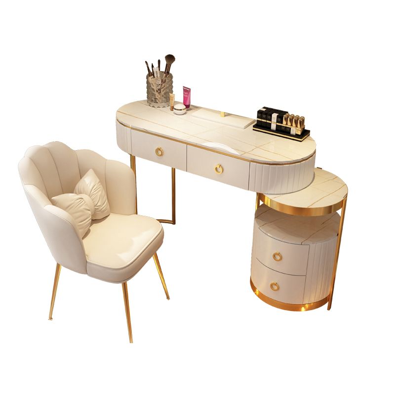 Luxurious Leather Vanity Set Metal and Wood Make-up Vanity with Mirror & Padded Stool