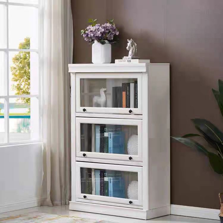 Modern Style Bookcase Solid Wood Rectangular Shelf with Doors