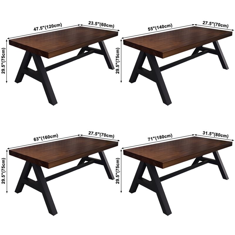 Industrial Solid Wood Dining Table Brown Rectangle Table with Trestle Base for Dinning Room