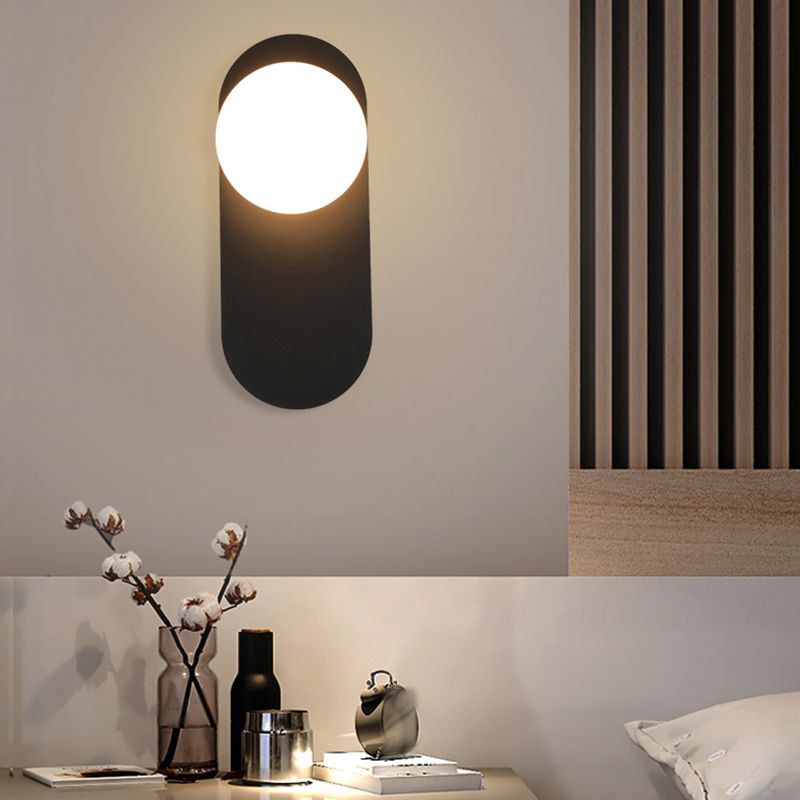 Sphere Sconce Light Modern Style Single Bulb Wall Lamp with White Glass Shade for Bedroom
