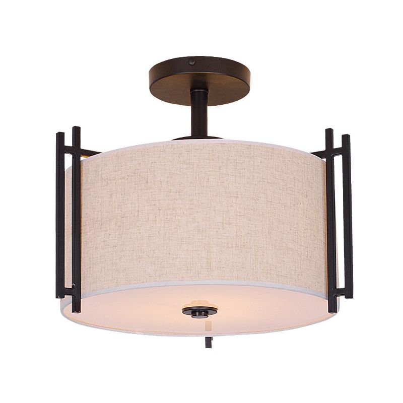 1 Tambour léger Semi-Flush Light Flaxen tissu Ceiling Fixture de plafond pour la salle de séjour