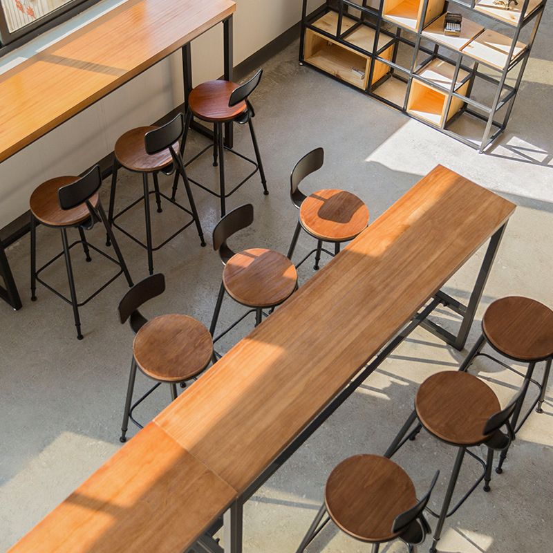 Modern Style Brown Bar Table Solid Wood and Iron Milk Tea Shop Bar Table