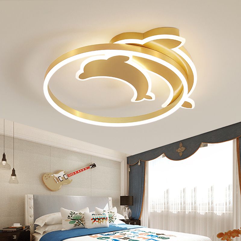 Childrens Ceiling Light Gold Dolphin und Loop Led Flush Mount Halterung mit Acryl-Schatten