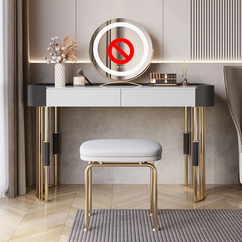 2-piece Vanity Table Set with Padded Stool Stone Top Make-up Vanity